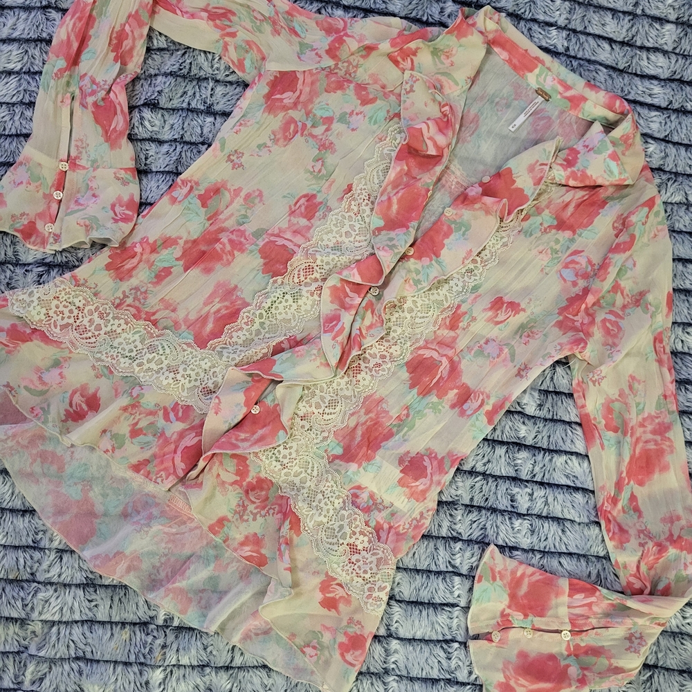 FP Movement by Free People Floral Blouse in‎ Pink and Cream